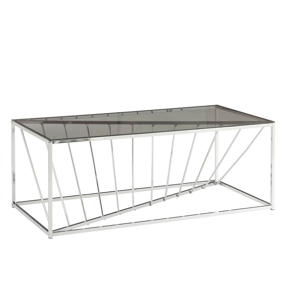 Homesullivan 48 In Clear Chrome Large Rectangle Glass Coffee Table 40e186cm 30 The Home Depot