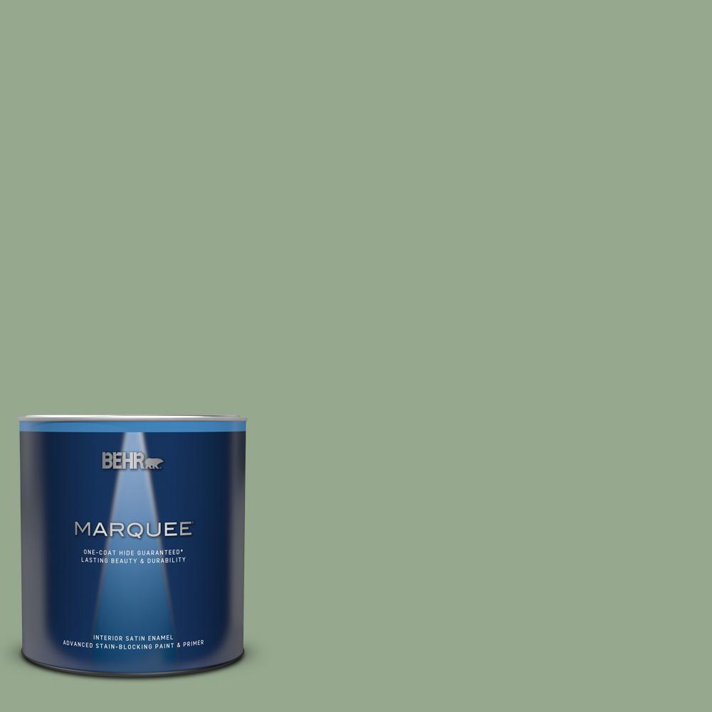 BEHR MARQUEE 1 qt. PPU1105 Pesto Green OneCoat Hide Satin Enamel