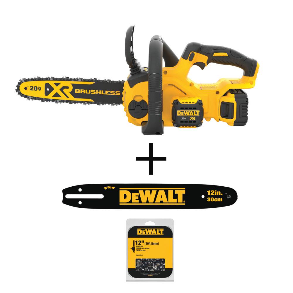 DEWALT 12 in. 20Volt MAX Cordless Brushless Chainsaw with 12 in