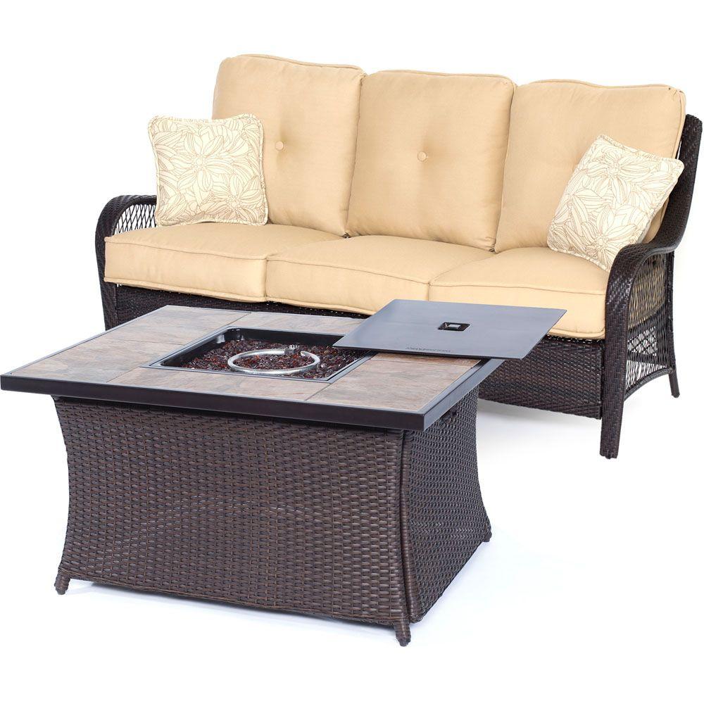 Hanover Orleans 2 Piece All Weather Wicker Patio Fire Pit Seating Hanover Orleans 2 Piece All Weather Wicker Patio Fire Pit Seating Set With Sahara