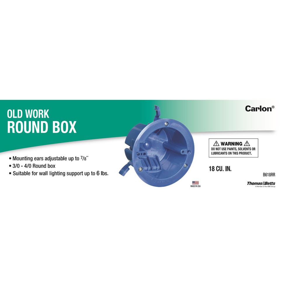 CARLON 1Gang Blue Plastic Old Work Standard Round Ceiling Electrical Box in the Electrical