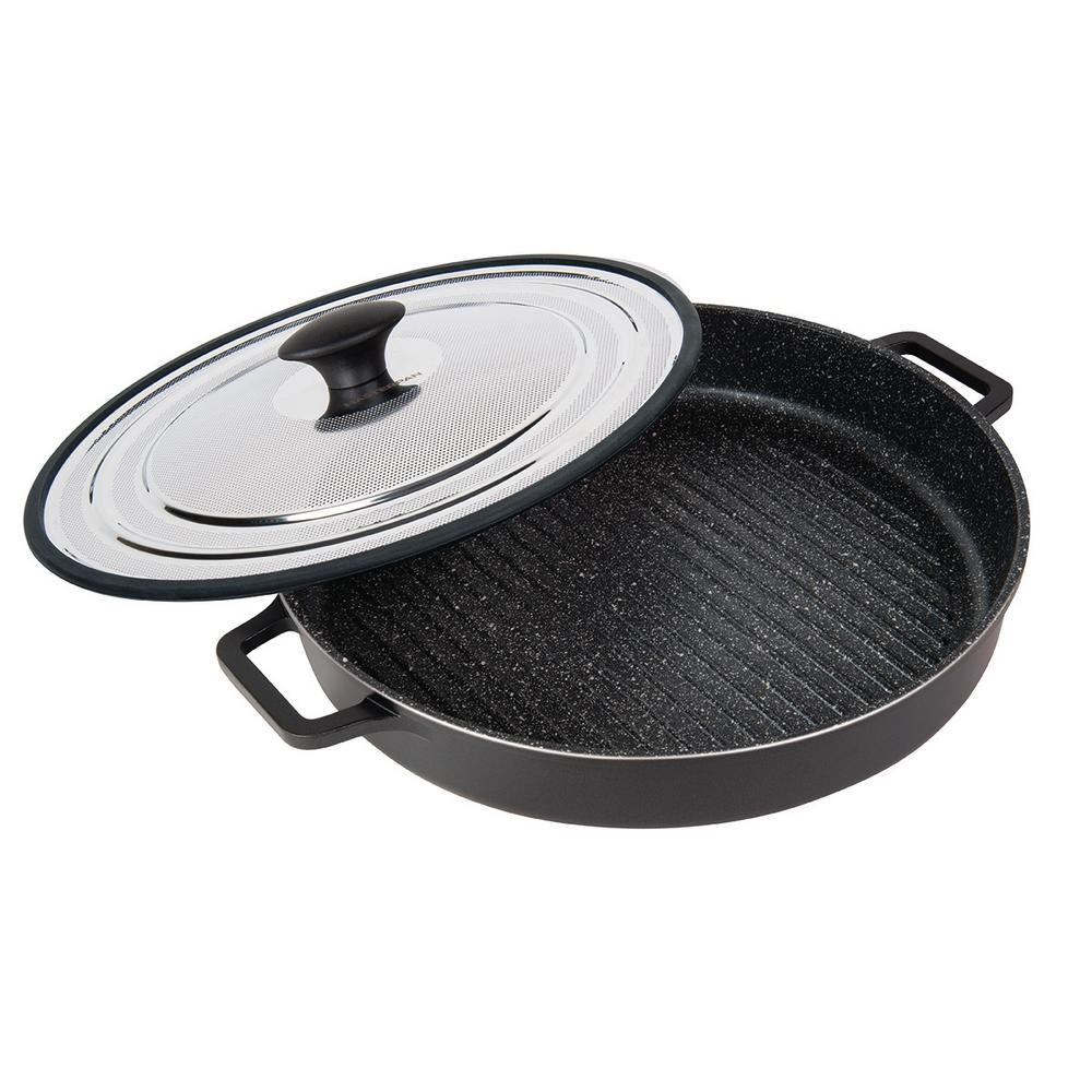 MasterPan Stovetop Oven Grill Pan with Heatin SteamOut Lid, 12 in
