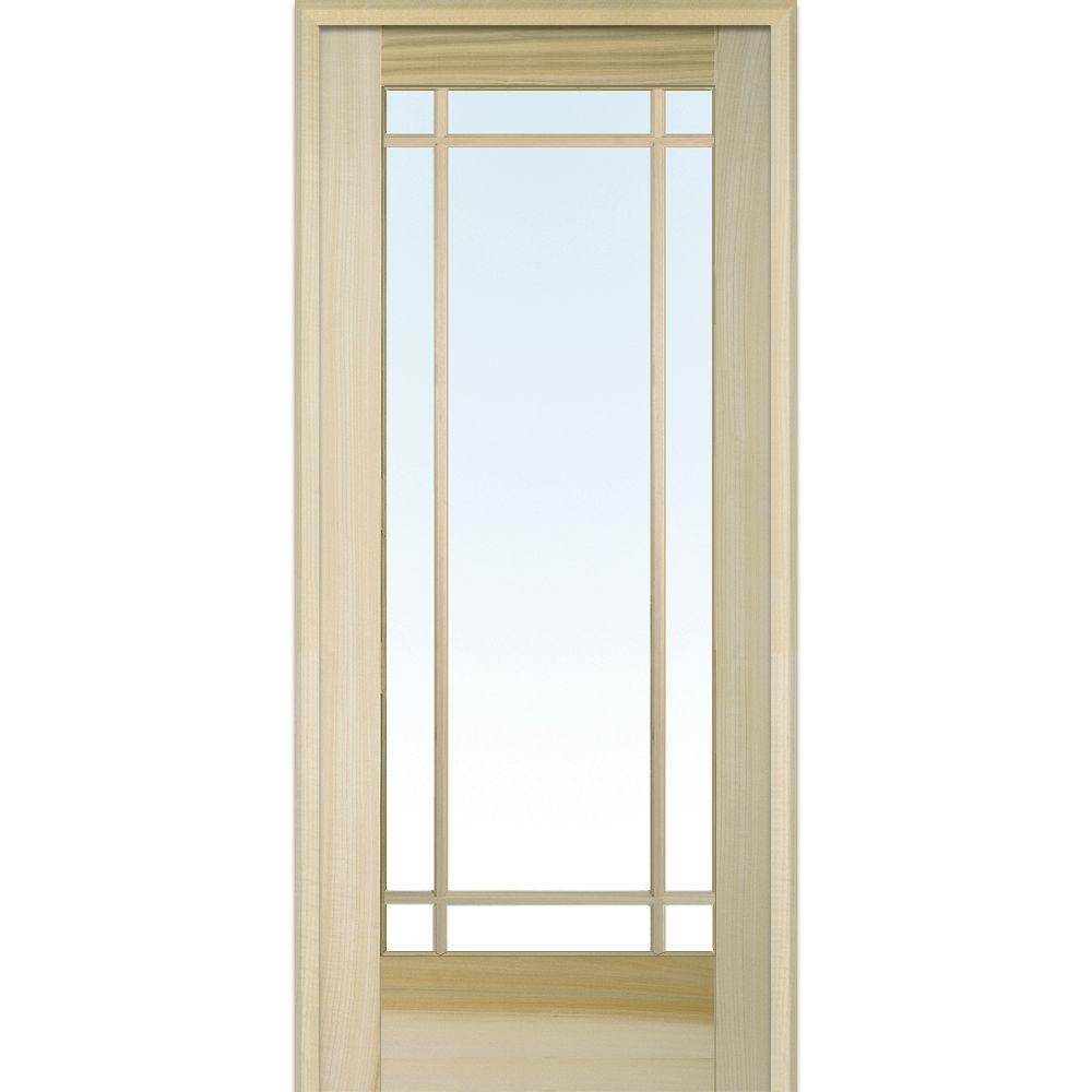 Mmi Door 32 In X 80 In Left Handed Unfinished Poplar Wood Clear Glass 9 Lite True Divided Single Prehung Interior Door