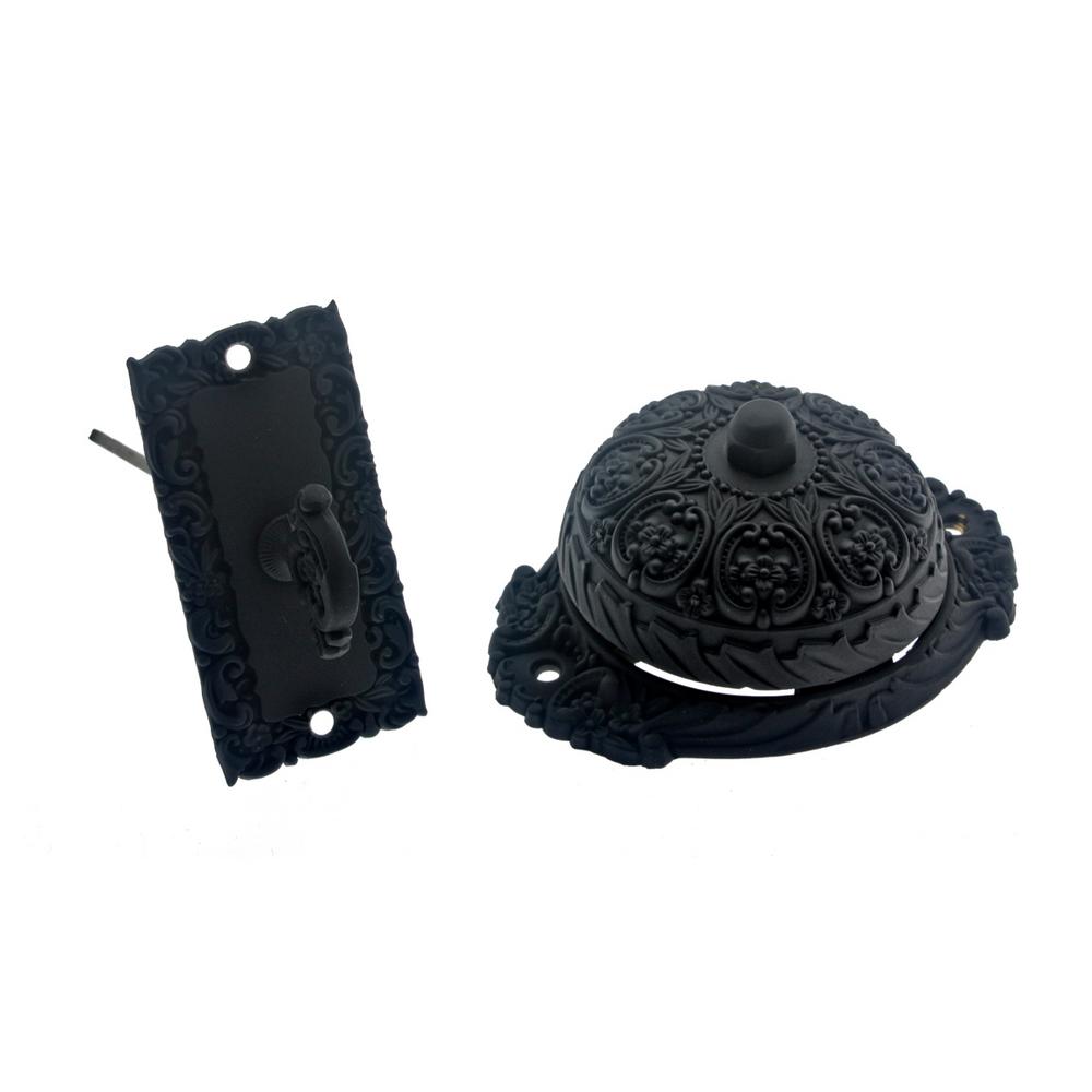 Solid Brass Ornate Mechanical Twist Door Bell in Matte Black