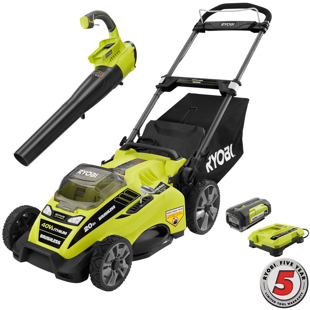 Ryobi 20 inch 40-Volt Lithium-Ion Cordless Lawn Mower with Jet Fan Blower Combo... by Ryobi