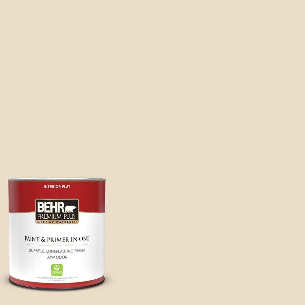 BEHR PREMIUM PLUS 1 qt. 22 Navajo White Flat Low Odor Interior Paint