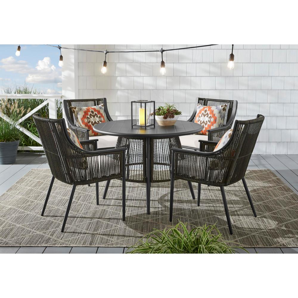 Hampton Bay Bayhurst Black Wicker Outdoor Patio Stationary Dining Chair With Cushionguard Chalk White Cushions 2 Pack H005 01396100 The Home Depot