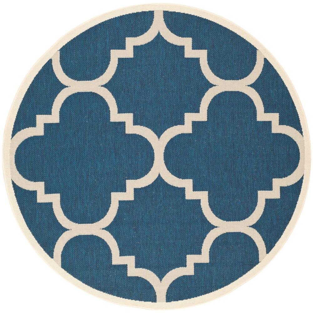Safavieh Courtyard Navy/Beige 8 ft. x 8 ft. Indoor/Outdoor Round Area