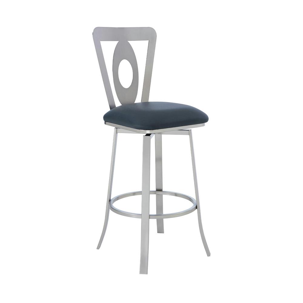 Armen Living Akira Contemporary 26 In Counter Height In Brushed Stainless Steel Finish And Grey Faux Leather Bar Stool 721535737581 The Home Depot