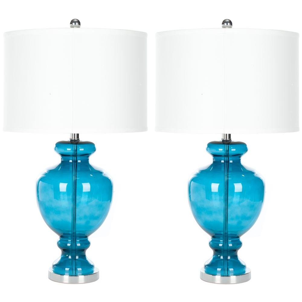 Safavieh Glass 28 In Turquoise Table Lamp With Off White Shade Set Turquoise Table Lamp With Off White Shade Set Of