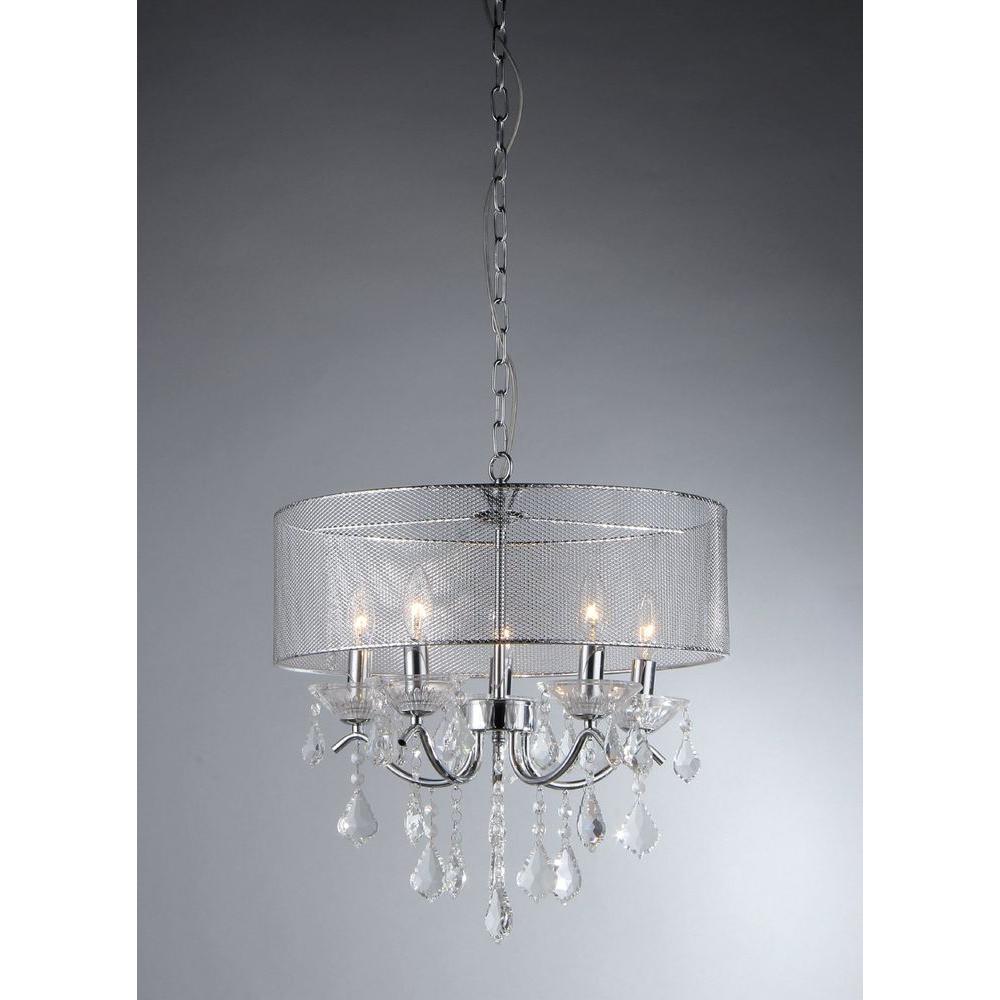 Warehouse Of Tiffany Isabelle 5 Light Chrome Crystal Chandelier Warehouse Of Tiffany Isabelle 5 Light Chrome Crystal Chandelier
