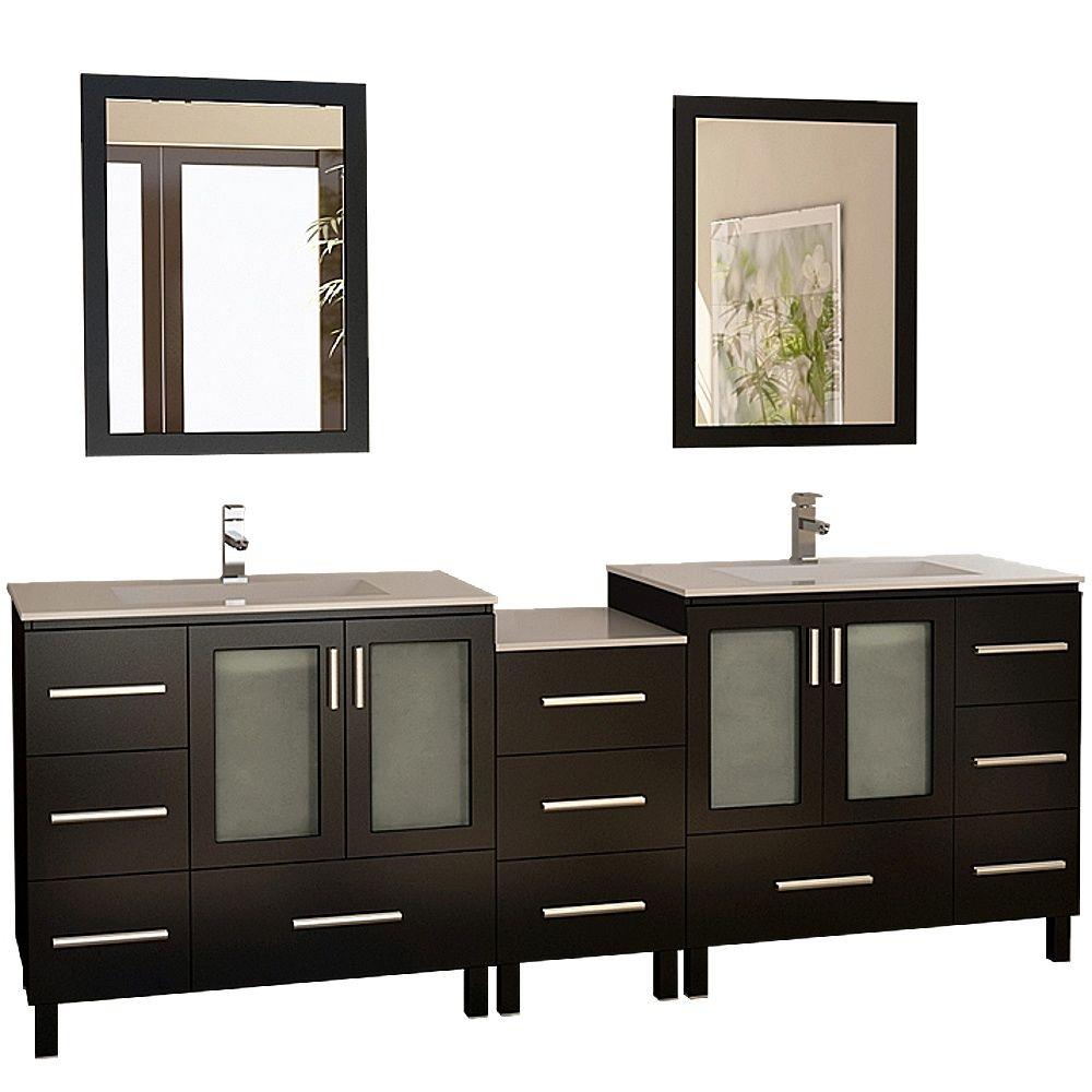 Design Element Galatian 88 in. Vanity in Espresso with Porcelain Vanity Top and Mirror in 