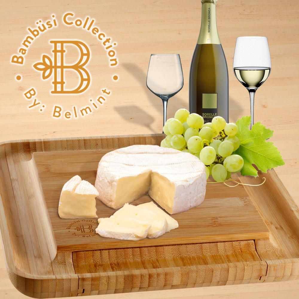 Bambusi 100 Natural Bamboo Cheese Board Cutlery Set With Slide