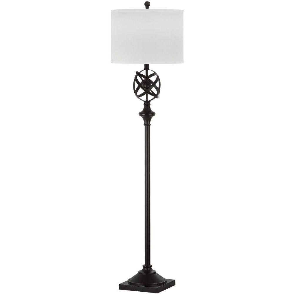 Floor Lamp 59.75 in Metal Base Nickel Finish with White Cotton Drum Shade