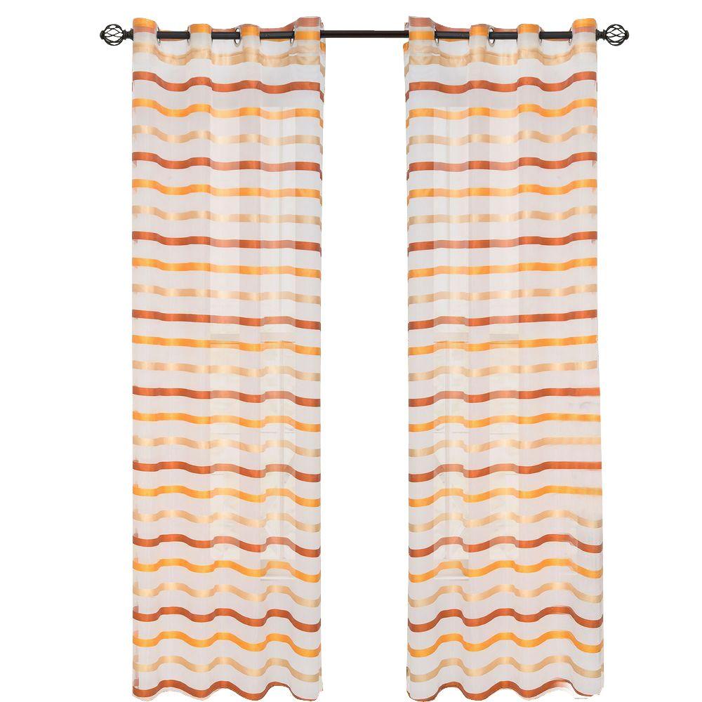 UPC 886511246782 product image for Lavish Home Orange Striped Back Tab Sheer Curtain - 54 in. W x 84 in. L | upcitemdb.com