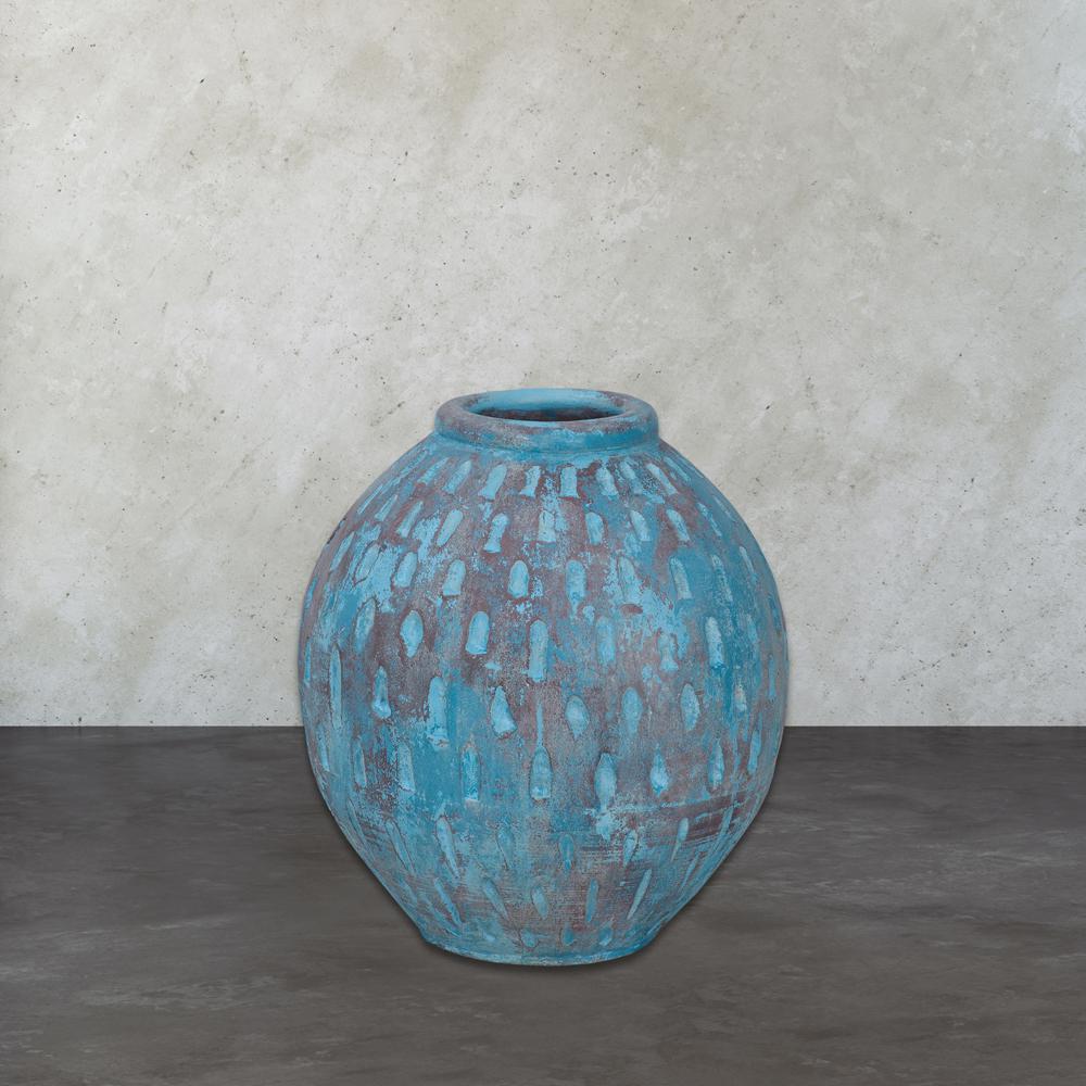 Titan Lighting Rustic Blu V 16 in. Distressed Decorative Vase in Light Blue With Teardrop