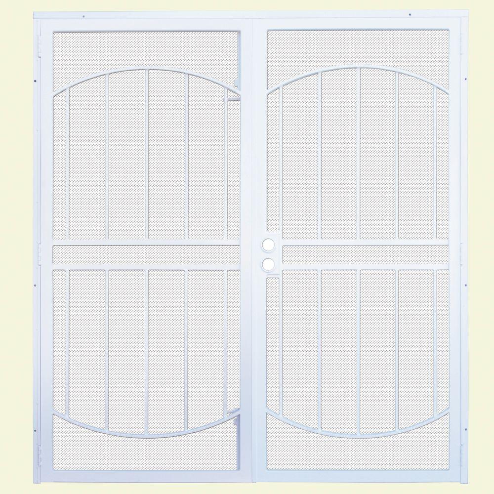 Unique Home Designs 72 In X 80 Arcadamax White Surface Mount Arcadamax White Surface Mount Outswing Steel Security Double Door With Perforated Metal Screen