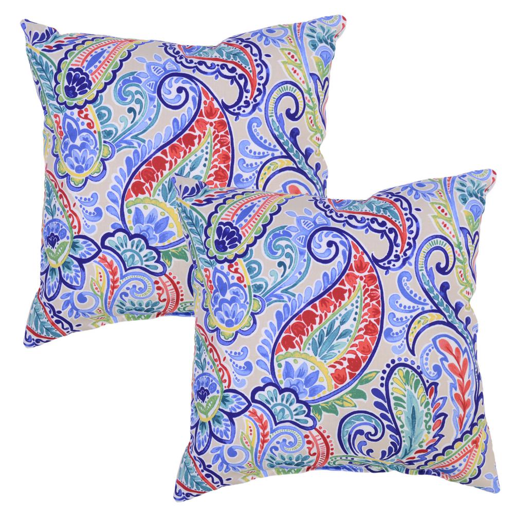 Plantation Patterns Periwinkle Paisley Square Outdoor Throw Pillow (2 ...