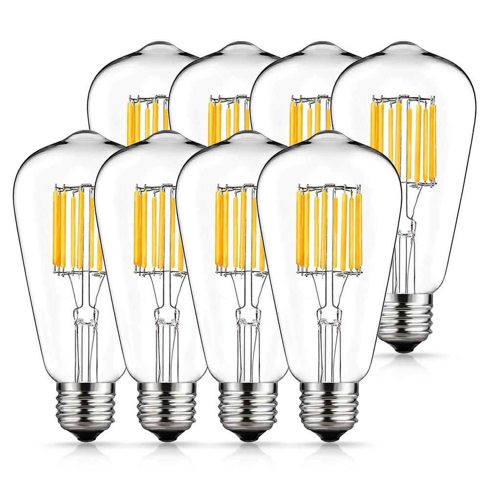 Yansun 100 Watt Equivalent St64 E26 Edison Led Light Bulb In Warm White 8 Pack H Fb004w10e26 8 The Home Depot