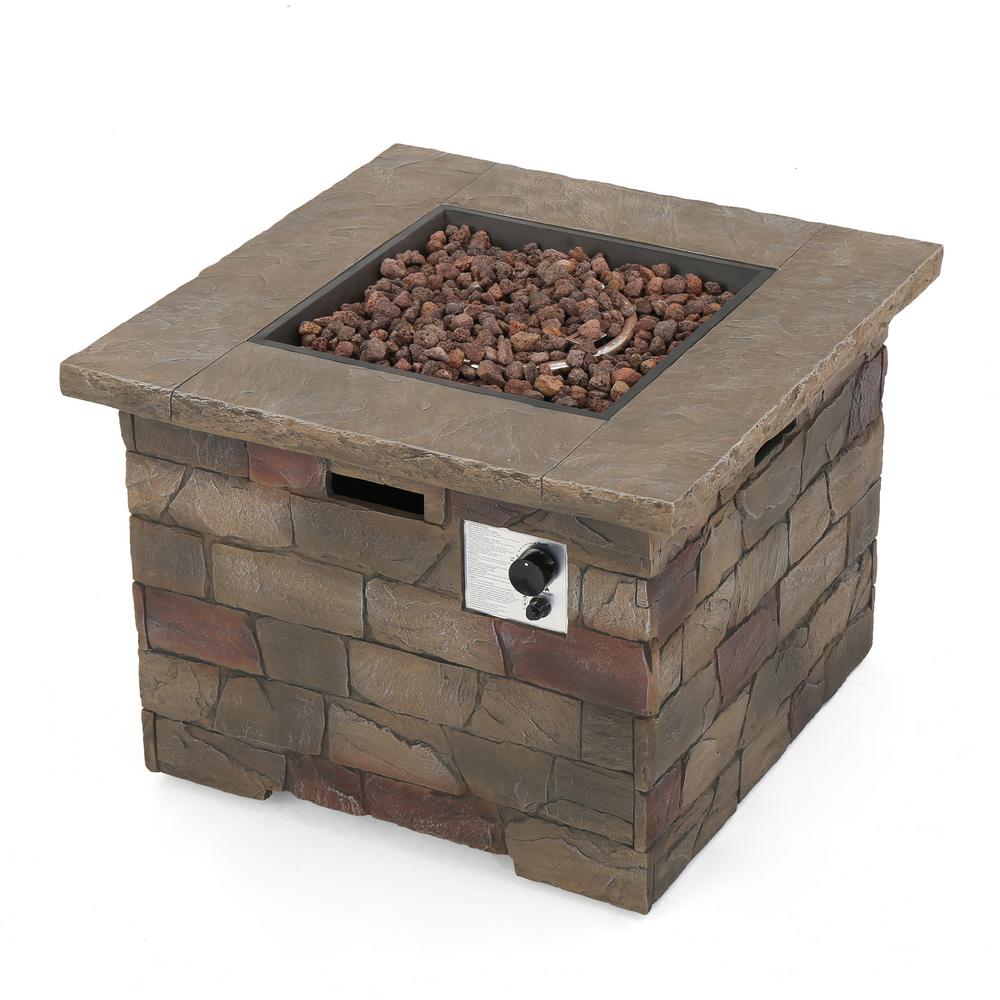 Noble House Tatum 30 in. x 24 in. Square MGO Propane Fire Pit in Stone