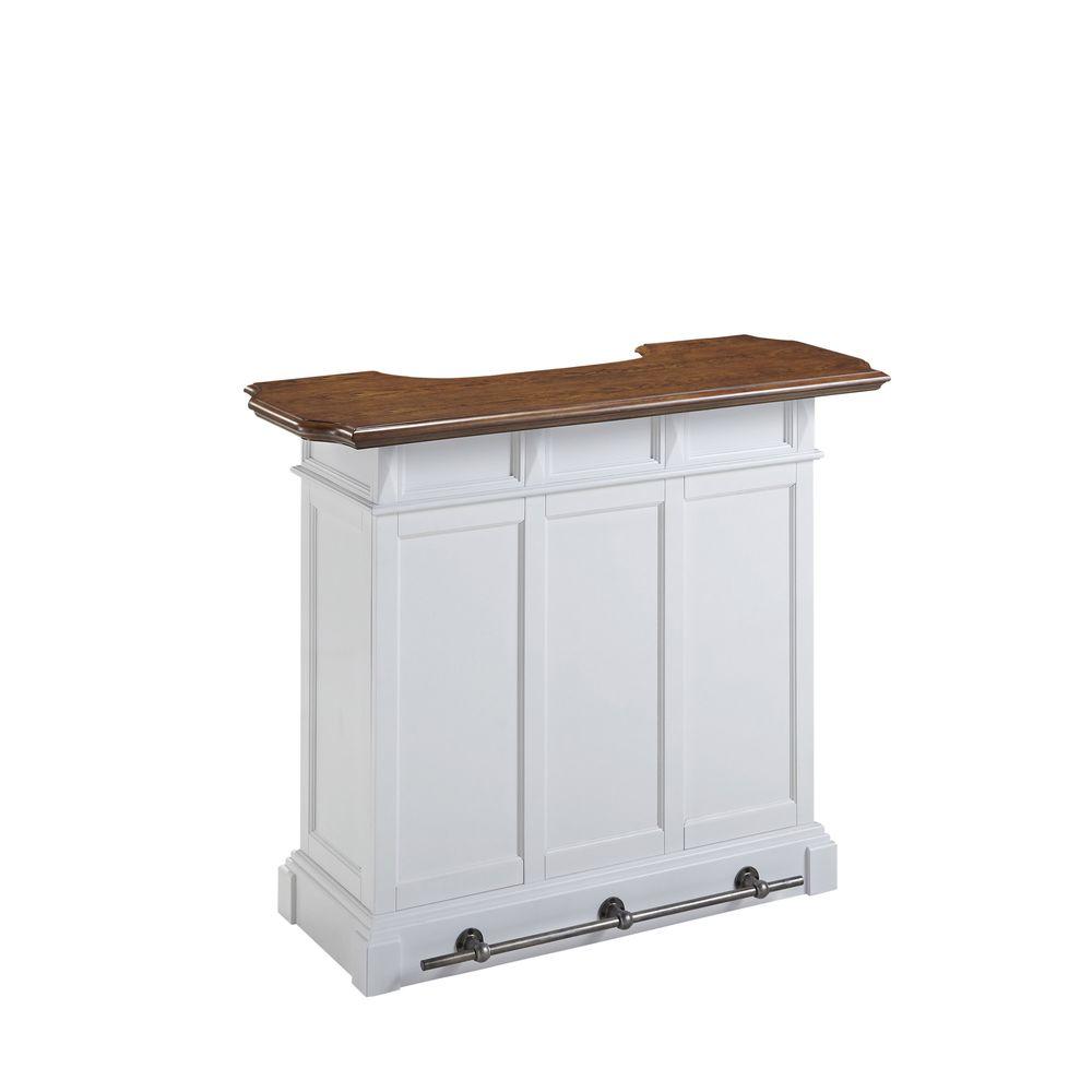 HOMESTYLES Americana 4-Shelf White and Oak Bar with Foot Rail