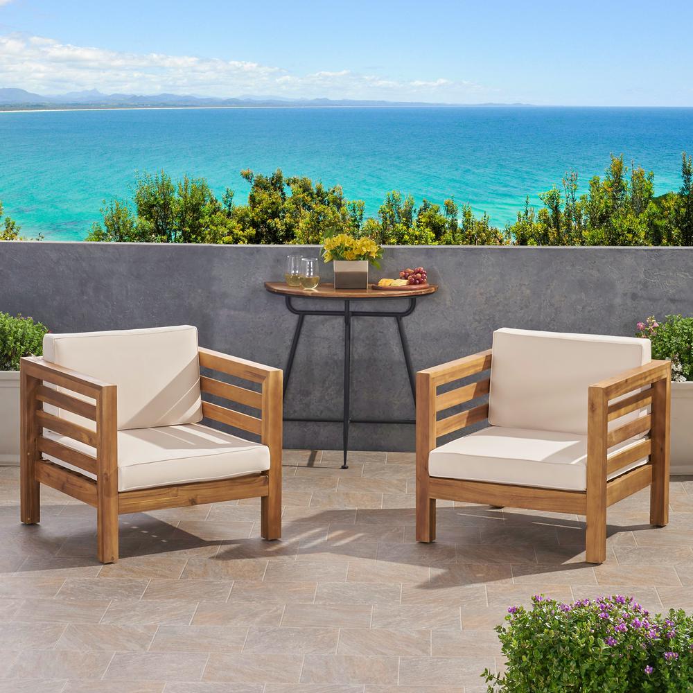 Noble House Sedona Grey Removable Cushions Wood Outdoor Lounge Chairs with Dark Grey Cushions (2 