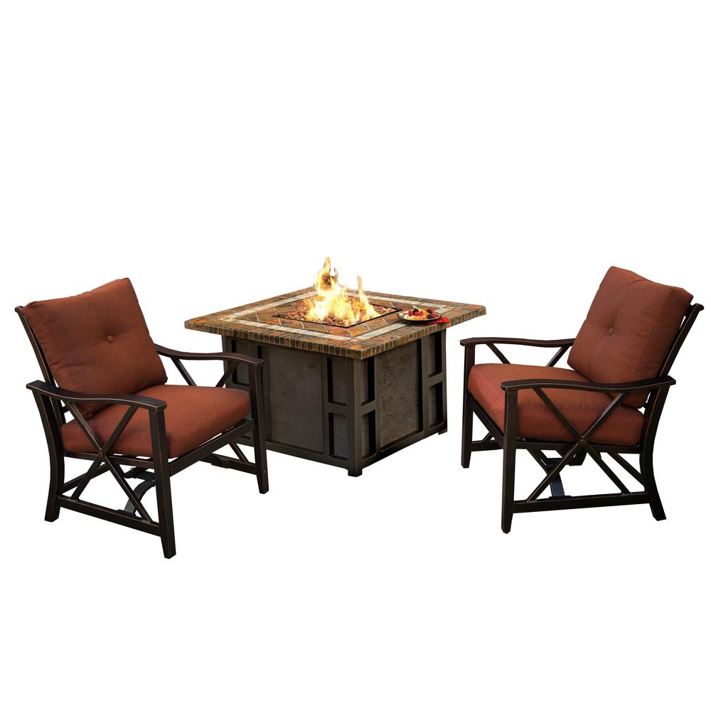 Maris Square 3 Piece Aluminum Patio Fire Pit Conversation Set With