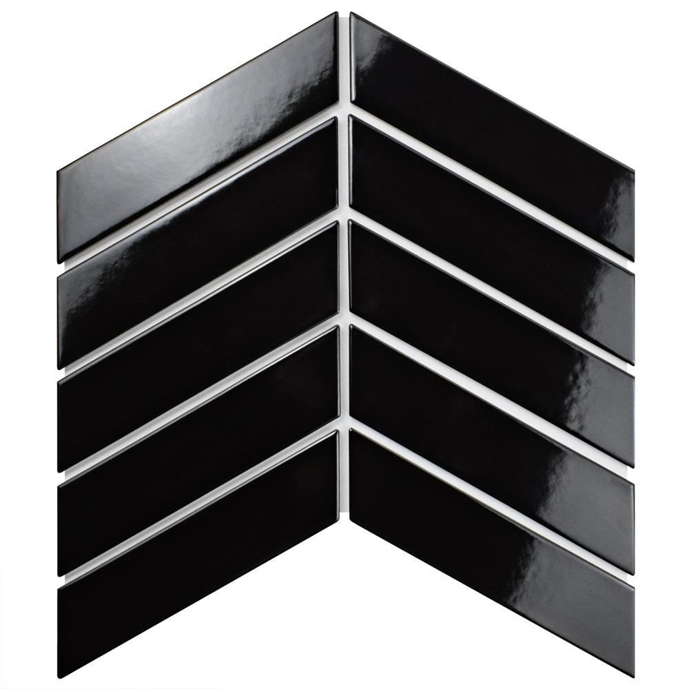 Merola Tile Metro Soho Chevron Glossy Black 1 3 4 In X 7 Merola Tile Metro Soho Chevron Glossy Black 1 3 4 In X 7