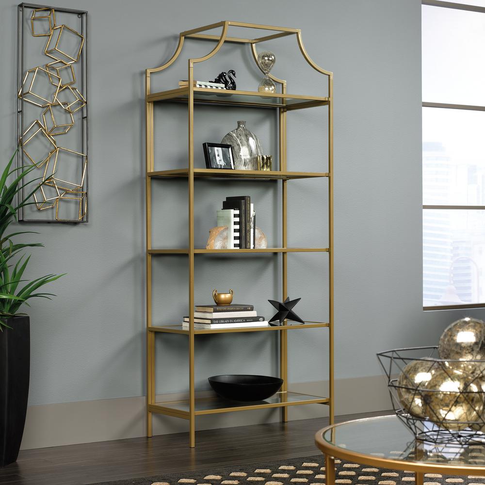 Sauder 70.866" International Luxury Bookcase Satin Gold Finish