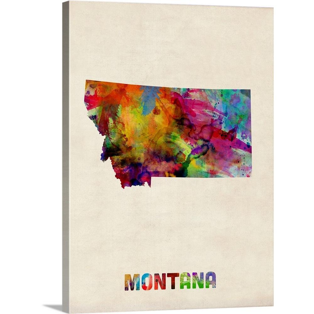 Greatbigcanvas Montana Watercolor Map By Michael Tompsett Canvas Wall Art 2245290 24 18x24 The Home Depot