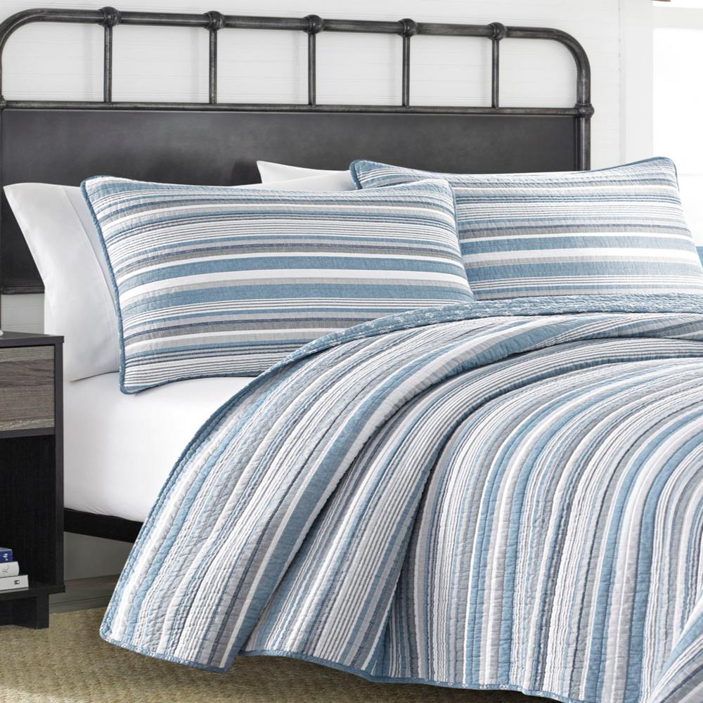 Nautica Jettison 3 Piece Blue Striped Cotton Full Queen Quilt Set Ushsa91088722 The Home Depot