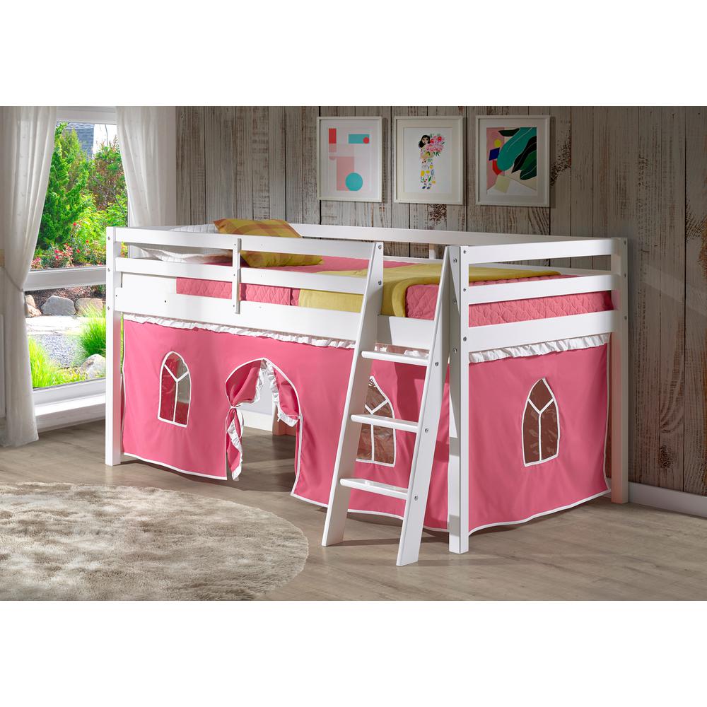 Alaterre Furniture Roxy White Twin Junior Loft Bed With Pink And