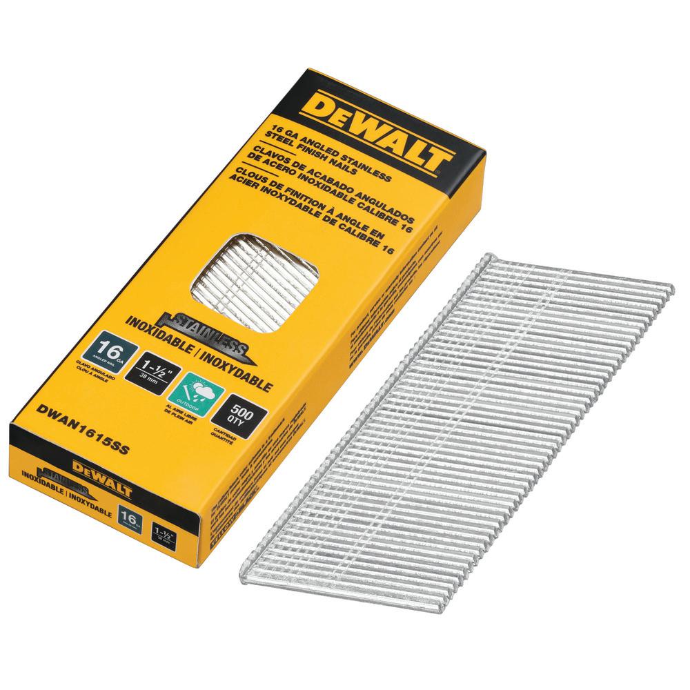 Dewalt DCA16150 1-1//2in 20 Degree Angled 16 Gauge Galvanized Finish Nail 2,500