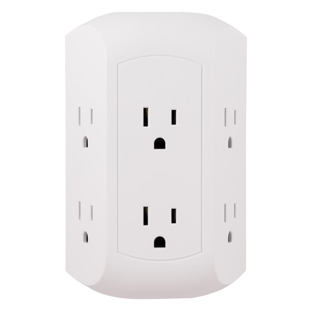 GE Grounded 6-Outlet Wall Tap Surge Protector, Adapter Spaced Outlets