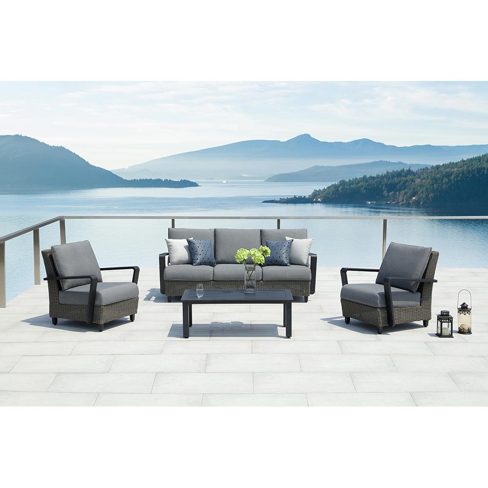 Ove Decors Augusta Charcoal 4 Piece Aluminum Patio Conversation Set Ove Decors Augusta Charcoal 4 Piece Aluminum Patio Conversation Set With Sunbrella Gray Cushions