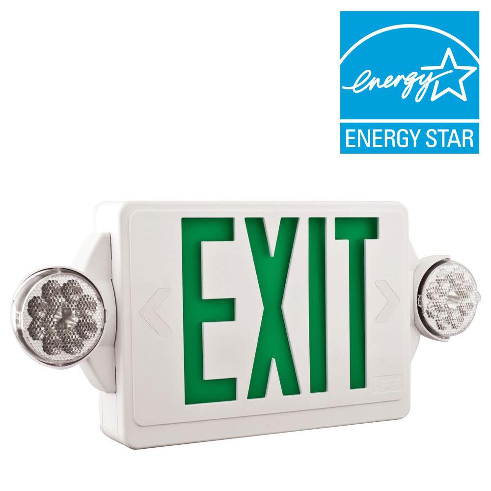 Lithonia Lighting 2 Light Led White With Green Stencil Exit Sign Emergency Combo Lithonia Lighting 2 Light Led White With Green Stencil Exit Sign Emergency Combo