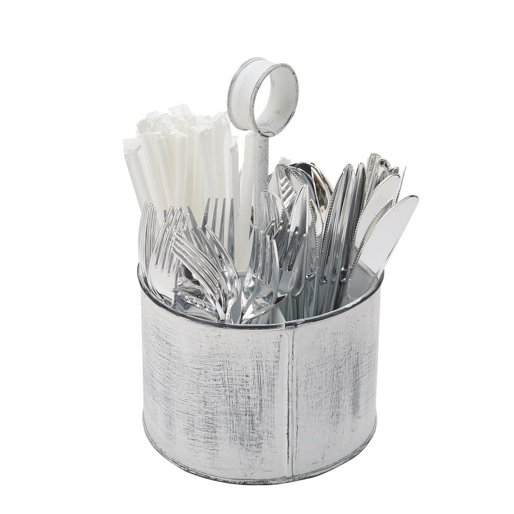 Mind Reader White Metal Paint Look Galvanized 4 Section Utensil White Metal Paint Look Galvanized