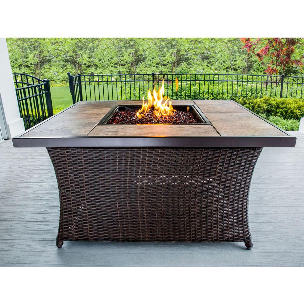 Hanover 9 8 In Wicker Fire Pit Table In Brown With Porcelain