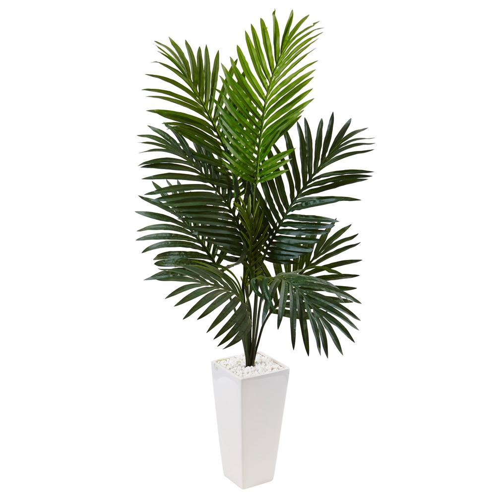 Nearly Natural Indoor Kentia Palm Artificial Tree in White Tower