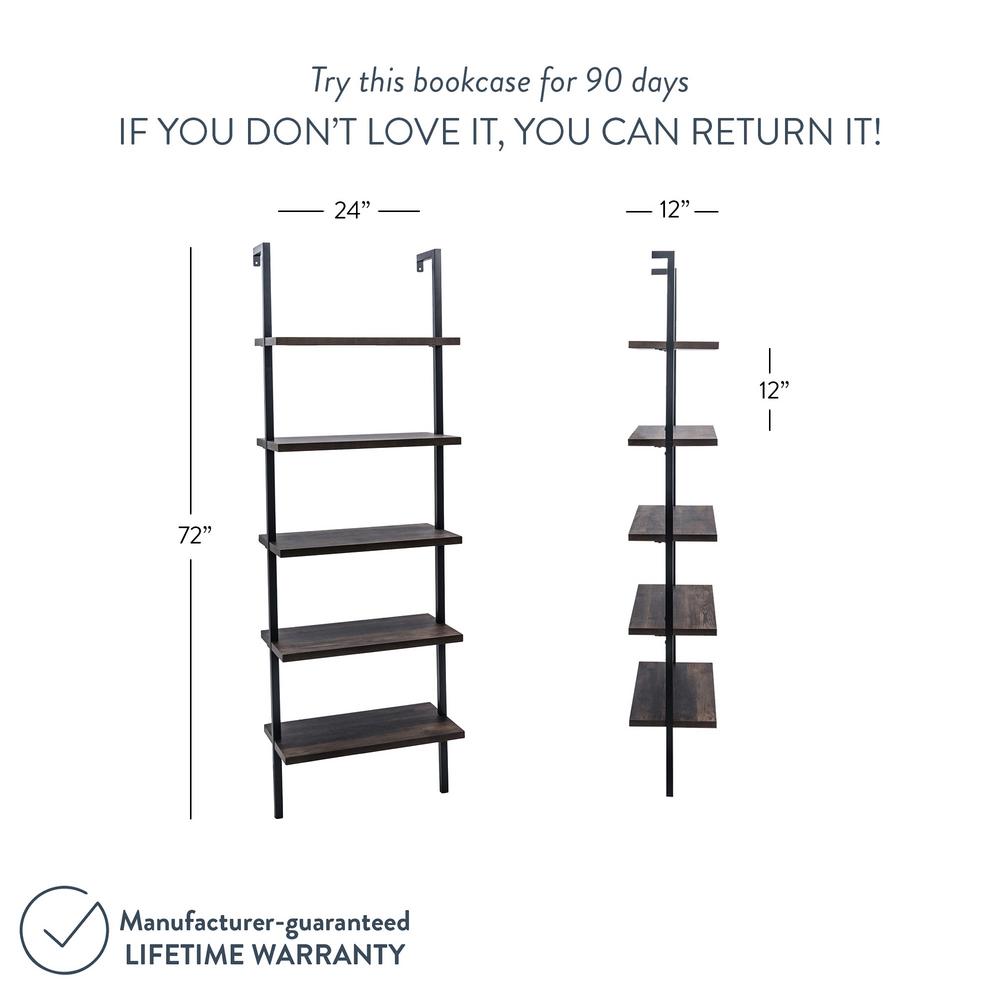 5-Tier Ladder Shelf Wood Wall Mounted Display Bookshelf Metal Frame Brown /&White
