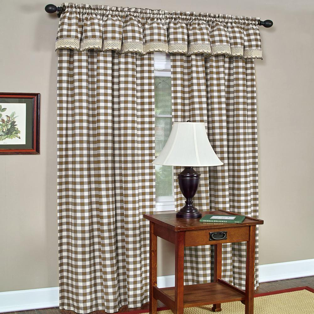 Achim Semi Opaque Buffalo Check Taupe Poly Cotton Window Curtain