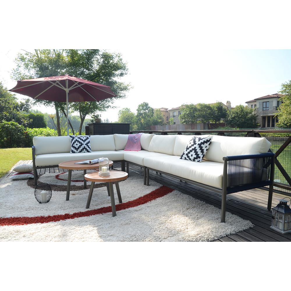 Direct Wicker Cathelina 6 Piece Aluminum Rope Weave Outdoor Sofa Set With White Cushions And Coffee Tables Pas 1904 The Home Depot