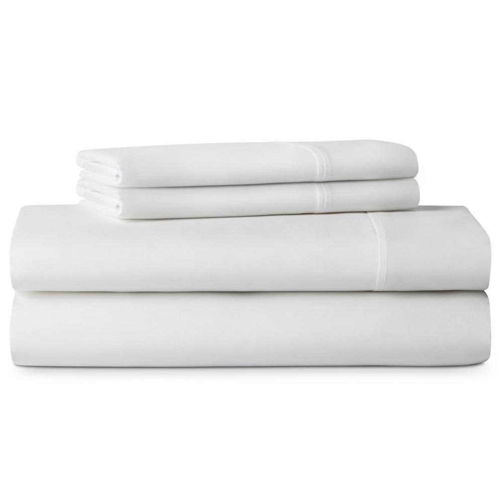 Lucid 4 Piece Brushed Microfiber White Queen Size Sheet Set