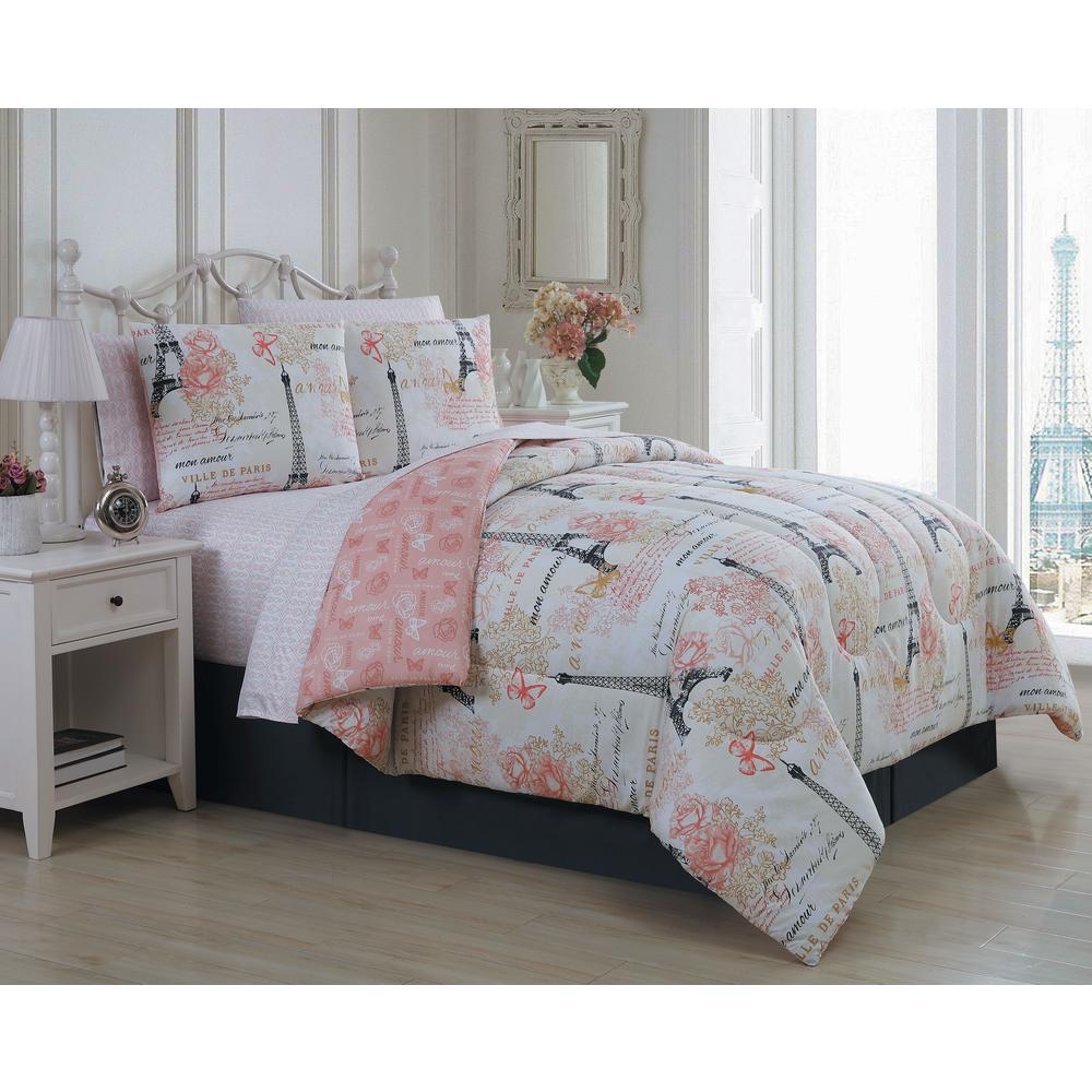 Amour 8 Piece Pink Queen Bed In A Bag Set