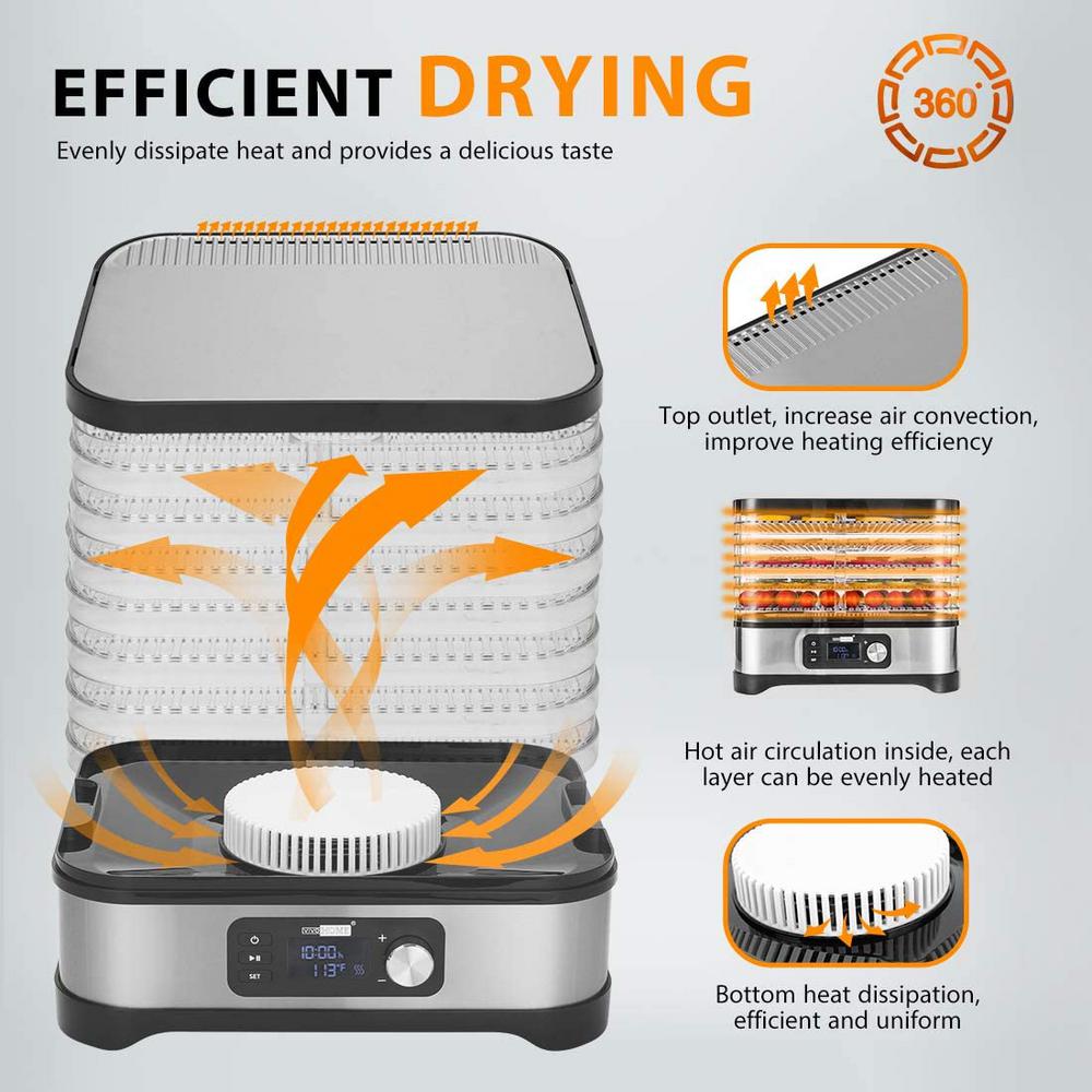 Vivohome Electric 8 Tray Stainless Steel Food Dehydrator With Digital Timer And Temperature Control X002bhsxr3 The Home Depot