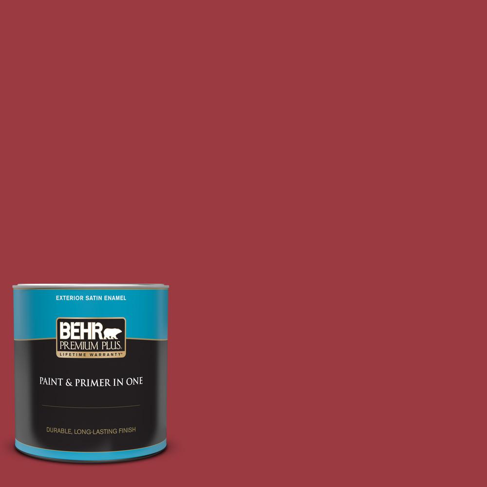 BEHR PREMIUM PLUS 1 qt. QE06 Reddest Red Satin Enamel Exterior Paint
