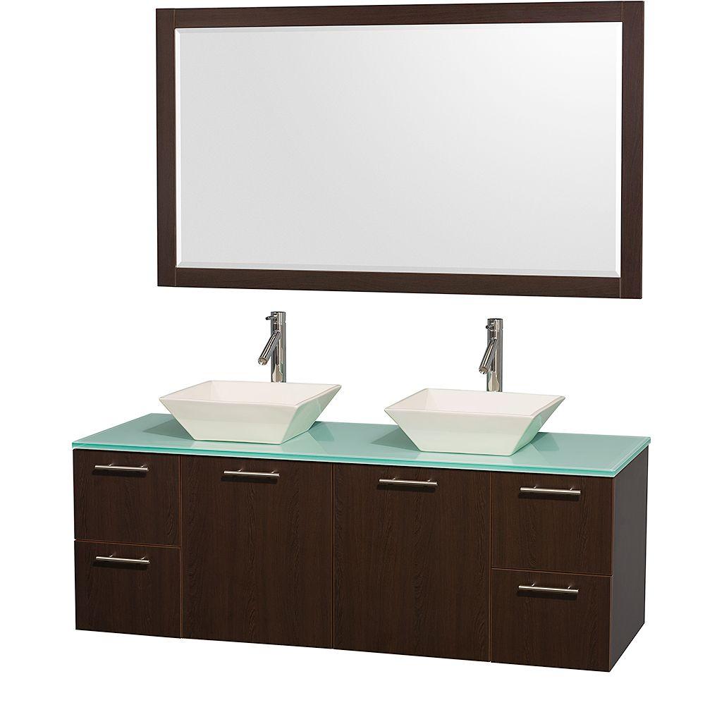 Wyndham Collection Amare 60 In Double Vanity Grey Oak With Glass Top Aqua And Porcelain Sink