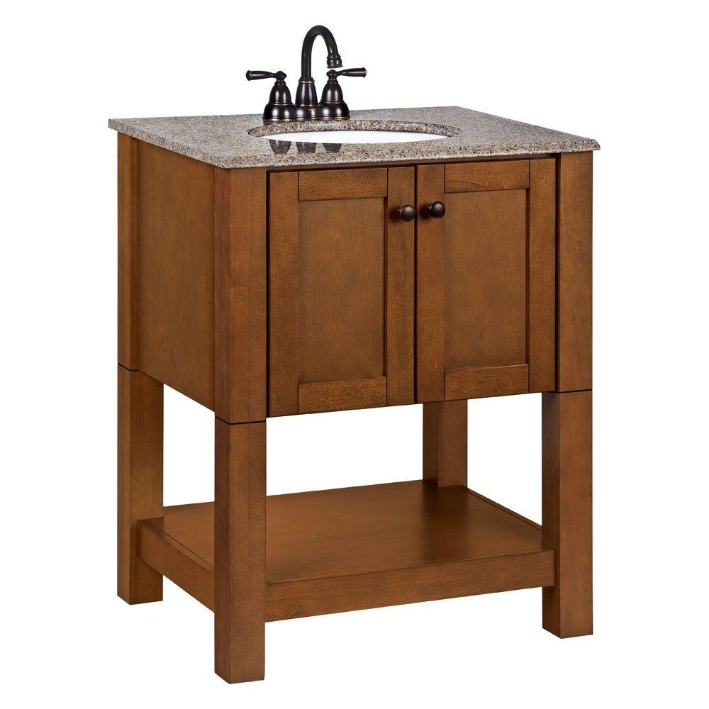 Unbranded Palisades 27 In W Bath Vanity In Bourbon Cherry With Granite Vanity Top In Taupe With White Sink Ppplsbrc26 The Home Depot