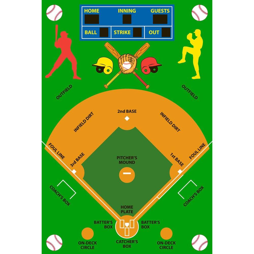 LA Rug Fun Time Baseball Field Multi Colored 39 inch x 58 inch Area Rug by LA Rug