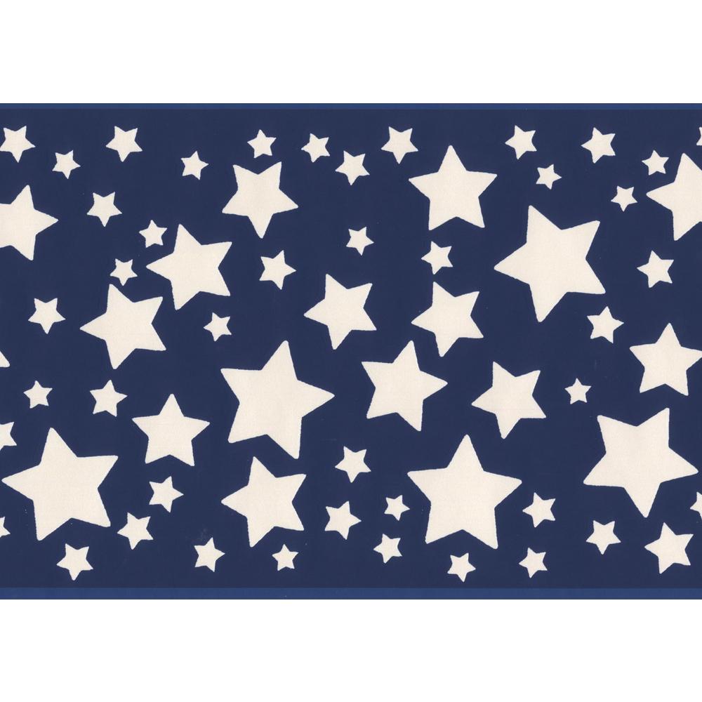 Retro Art White Stars Blue Bedroom Prepasted Wallpaper Border 5802855
